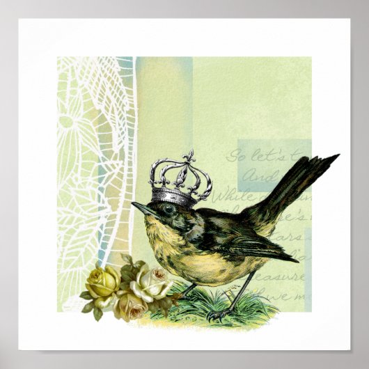 ヴィンテージクイーンバードコラージュアートプリント ポスター (正面)