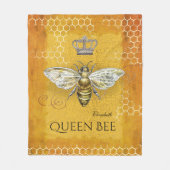 ヴィンテージクイーンビーク王室のラウンハニカム金ゴールド フリースブランケット (正面)