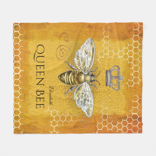 ヴィンテージクイーンビーク王室のラウンハニカム金ゴールド フリースブランケット (正面(横))