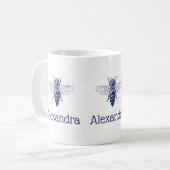 ヴィンテージクイーンビースケッチインブルー コーヒーマグカップ (正面左)