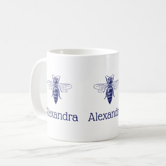 ヴィンテージクイーンビースケッチインブルー コーヒーマグカップ (正面左)