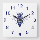 ヴィンテージクイーンビースケッチインブルー スクエア壁時計 (正面)