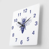 ヴィンテージクイーンビースケッチインブルー スクエア壁時計 (傾斜)