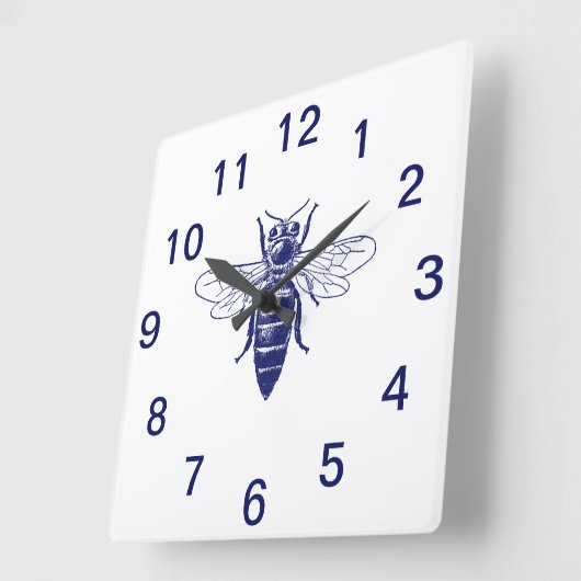 ヴィンテージクイーンビースケッチインブルー スクエア壁時計 (傾斜)