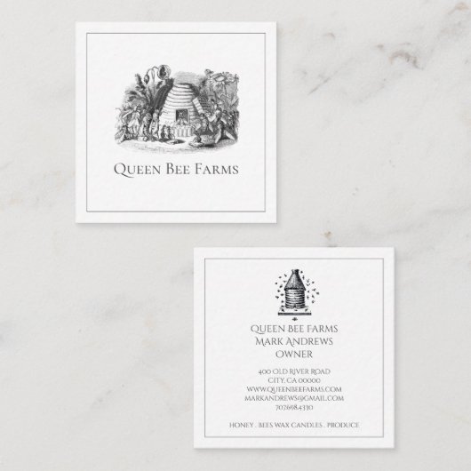 ヴィンテージクイーンビーハイブ養蜂家 スクエア名刺 (正面/裏面)