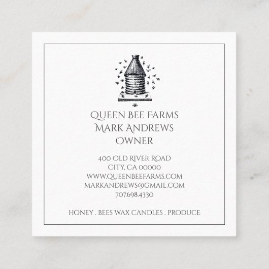 ヴィンテージクイーンビーハイブ養蜂家 スクエア名刺 (裏面)