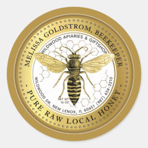 ヴィンテージクイーンビーハニーラベルハニカム金ゴールド ラウンドシール