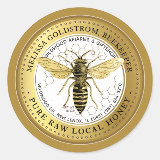 ヴィンテージクイーンビーハニーラベルハニカム金ゴールド ラウンドシール (正面)