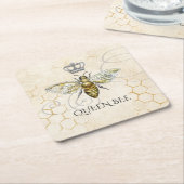 ヴィンテージクイーンビー王室のクラウンハニカムベージュ スクエアペーパーコースター (アングル)