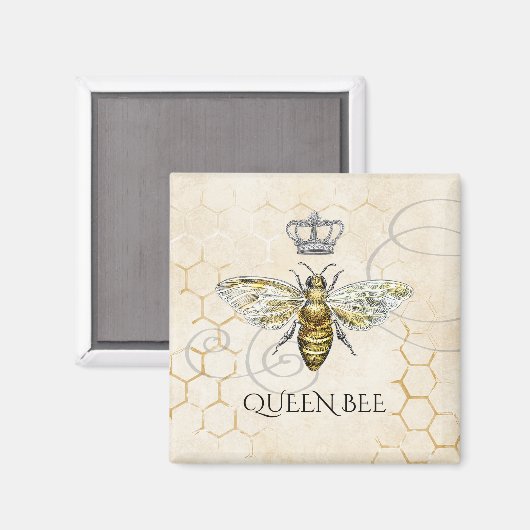 ヴィンテージクイーンビー王室のクラウンハニカムベージュ マグネット (正面/裏面)