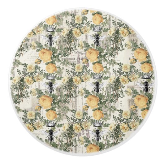 ヴィンテージクイーンビー&イエローローズ セラミックノブ (正面)