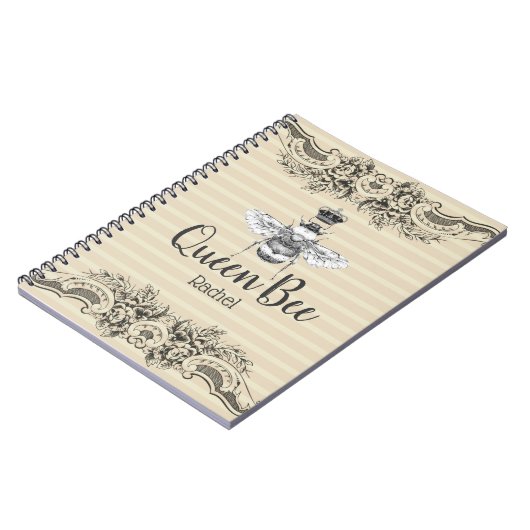 ヴィンテージクイーンビー&ストライプ |パーソナライズされた | ノートブック (左側)