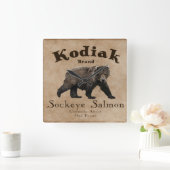 ヴィンテージクサケのラベル(クマ) スクエア壁時計 (ホーム)