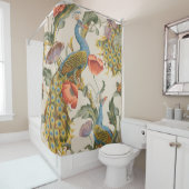 ヴィンテージクジャクとピンクと紫のケシ シャワーカーテン (インサイチュ)