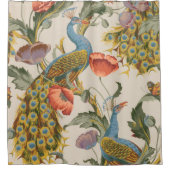 ヴィンテージクジャクとピンクと紫のケシ シャワーカーテン (正面)