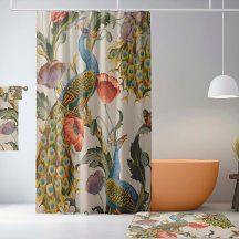 ヴィンテージクジャクとピンクと紫のケシ