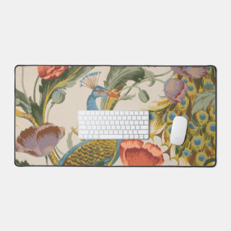 ヴィンテージクジャクとピンクと紫のケシ デスクマット