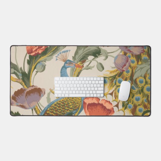 ヴィンテージクジャクとピンクと紫のケシ デスクマット (キーボード&マウス)