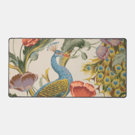 ヴィンテージクジャクとピンクと紫のケシ デスクマット