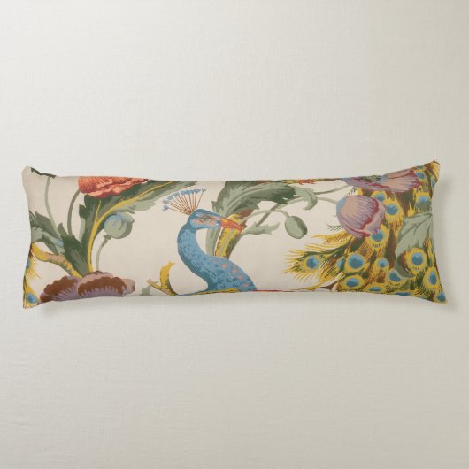 ヴィンテージクジャクとピンクと紫のケシ ボディピロー (裏面)