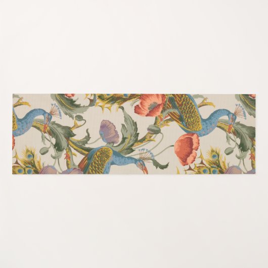 ヴィンテージクジャクとピンクと紫のケシ ヨガマット (正面(横))