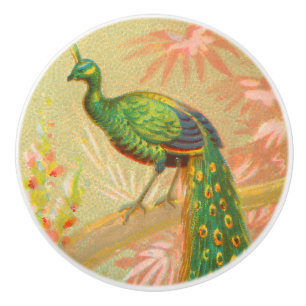 ヴィンテージクジャクと絵を描花 セラミックノブ
