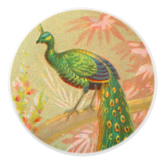 ヴィンテージクジャクと絵を描花 セラミックノブ (正面)