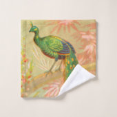 ヴィンテージクジャクと絵を描花 バスタオルセット (ウォッシュタオル)