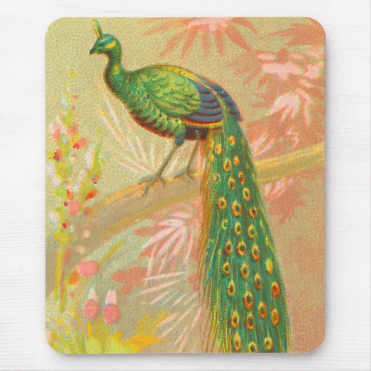 ヴィンテージクジャクと絵を描花 マウスパッド (正面)