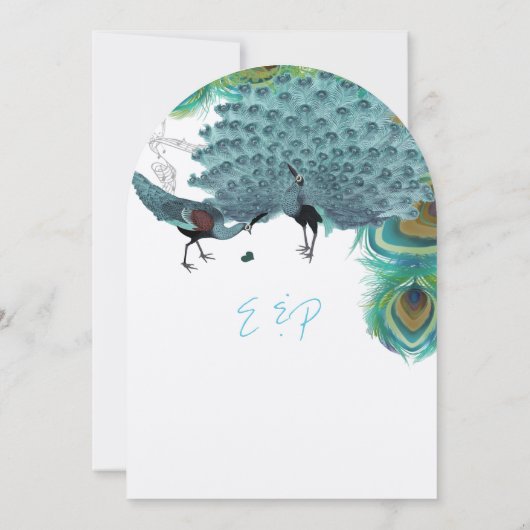 ヴィンテージクジャクの羽と孔雀の愛鳥 招待状 (裏面)