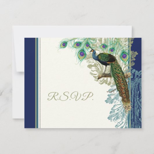 ヴィンテージクジャクの羽根 ネイビーブルー 出欠返信 出欠カード (裏面)