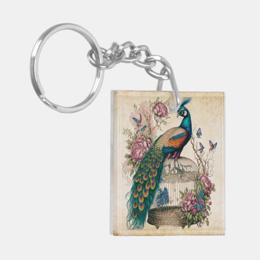 ヴィンテージクジャクの鳥かごビクトリアン キーホルダー (正面左)