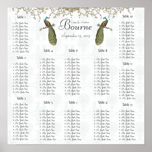 ヴィンテージクジャク座席表12表 ポスター (正面)