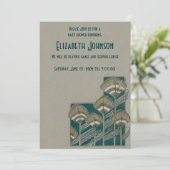 ヴィンテージクジャク羽男女兼用赤ちゃんシャワー 招待状 (スタンド正面)