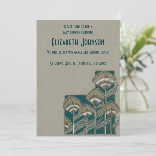 ヴィンテージクジャク羽男女兼用赤ちゃんシャワー 招待状 (スタンド正面)