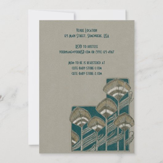 ヴィンテージクジャク羽男女兼用赤ちゃんシャワー 招待状 (裏面)