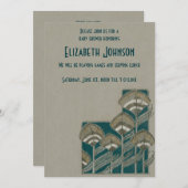 ヴィンテージクジャク羽男女兼用赤ちゃんシャワー 招待状 (正面/裏面)