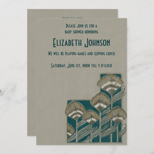 ヴィンテージクジャク羽男女兼用赤ちゃんシャワー 招待状 (正面/裏面)