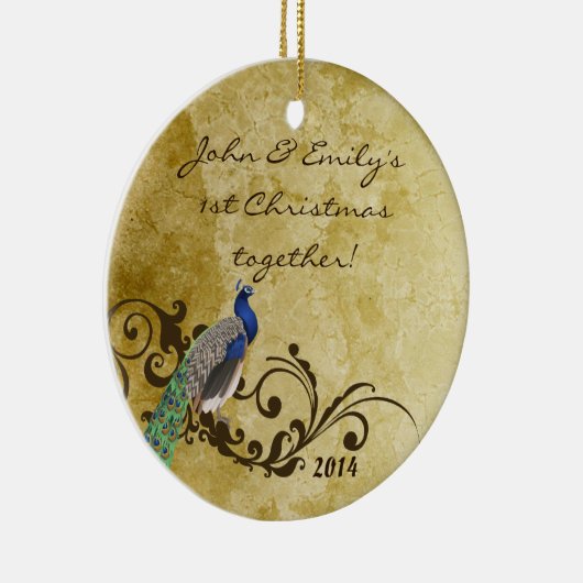 ヴィンテージクジャク鳥パーソナライズされた名オーナメント セラミックオーナメント (右)