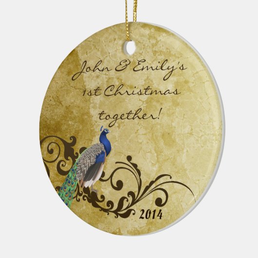 ヴィンテージクジャク鳥パーソナライズされた名オーナメント セラミックオーナメント (左)