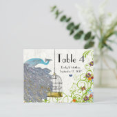 ヴィンテージクジャク&バードケ結婚ージのナンバーカード ポストカード (スタンド正面)