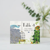 ヴィンテージクジャク&バードケ結婚ージのナンバーカード ポストカード (スタンド正面)