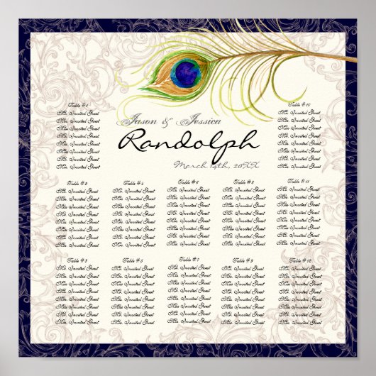 ヴィンテージクジャックネイビー披露宴テーブル座席表 ポスター (正面)