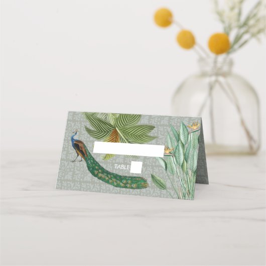 ヴィンテージクジャックフェザー熱帯緑結婚園 プレイスカード (正面)