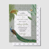 ヴィンテージクジャックフェザー熱帯緑結婚園 ベラム紙招待状 (オフセット (招待状))