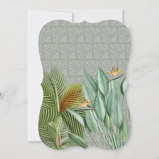 ヴィンテージクジャックフェザー熱帯緑結婚園 招待状 (裏面)