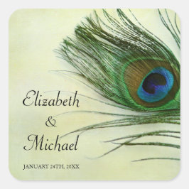 ヴィンテージクジャックフェザー結婚式の引き出物ラベル スクエアシール