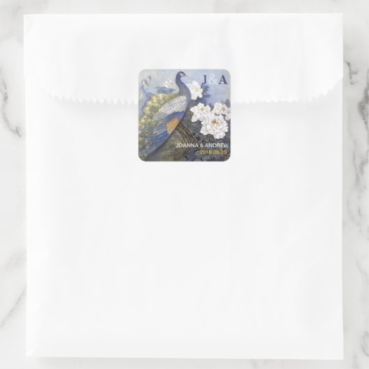 ヴィンテージクジャックペア牡丹結婚式の引き出物 スクエアシール (バッグ)