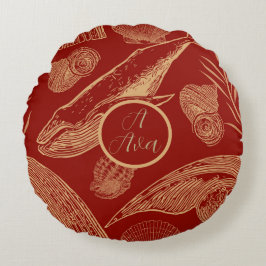 ヴィンテージクジラ子供部屋レッド ラウンドクッション