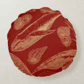 ヴィンテージクジラ子供部屋レッド ラウンドクッション (裏面)